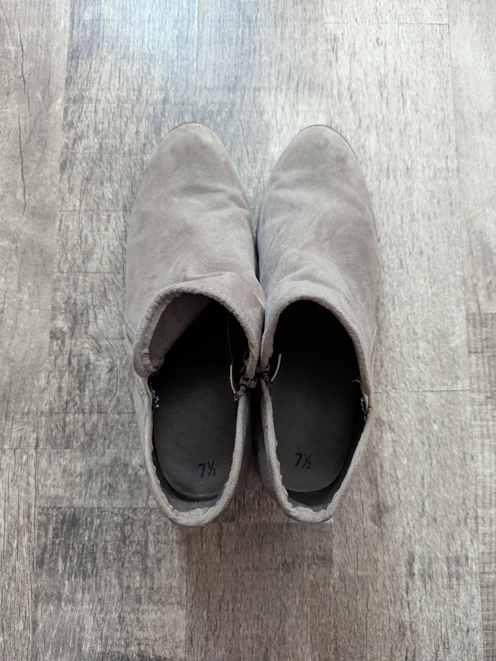 Time and Tru Taupe Suede-Look Embroidered Ankle Booties